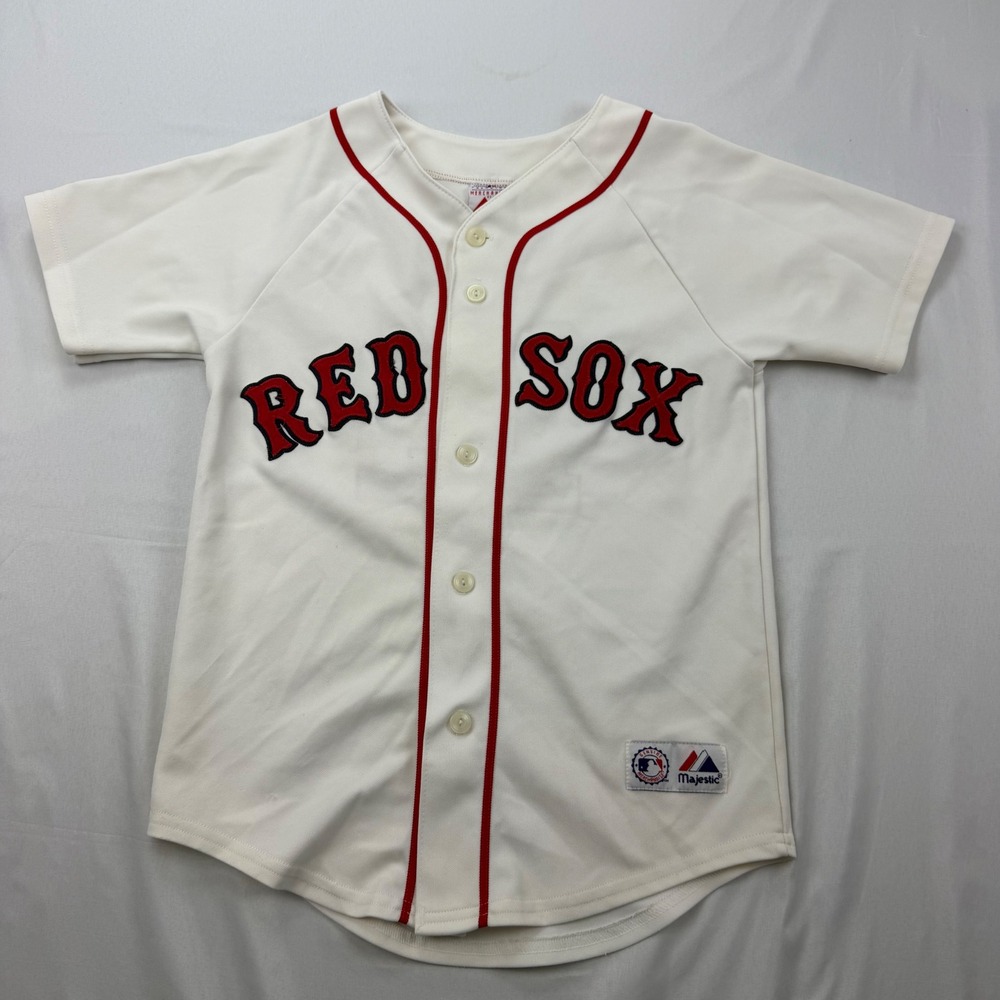 Majestic Baseball Jersey Kids M White Boston Red Sox Jason Bay 44 Button Up